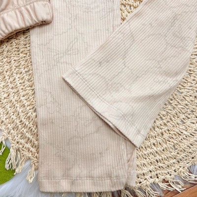 Conj. Blusa Manga Longa Ursos Fofos e Calça Flare Canelada - Areia